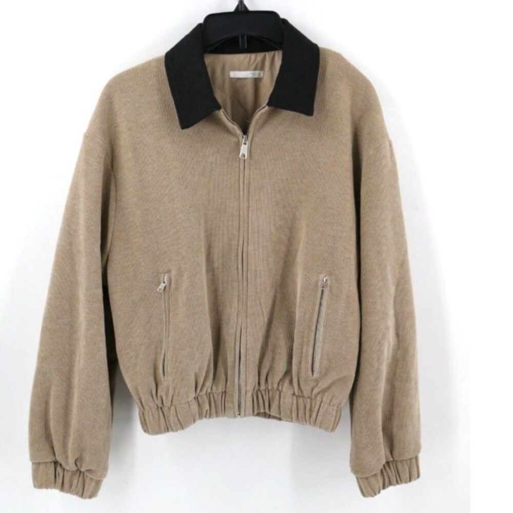 Zara Womens Corduroy Bomber Jacket Size Small Contrasting Collar Brown
